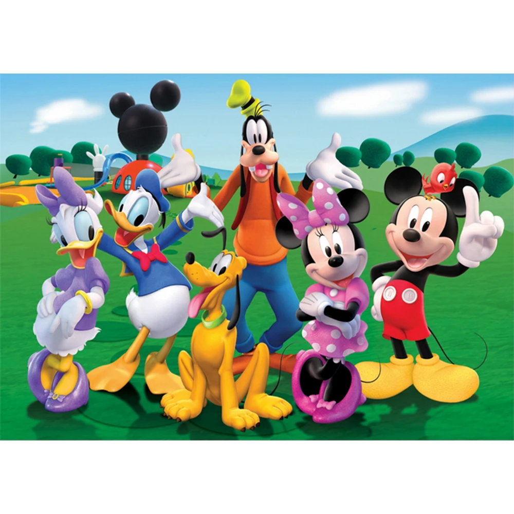 Disney Cartoon Mickey Minnie Mouse Donald Duck Happy Birthday Backgrounds Decors Vinyl Cloth Party Backdrops Baby Shower Banner birthday backdrop party backdrop curtain party decoration party supplies