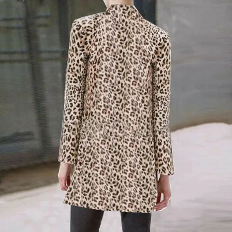 Модная женская леопардовая куртка, свитер, Повседневный Кардиган, блейзер с длинными рукавами, пальто