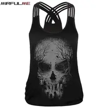 Летний женский спортивный жилет с принтом черепа, рубашки для йоги, тонкая майка для бега, футболка для фитнеса, топы с перекрестными полосками, блузка для спортзала и тренировок