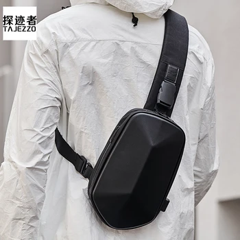 

TAJEZZO Backpack BEABORN polyhedron Bag Waterproof Leisure Chest Pack PU Bags with usb port for boy girl shopping