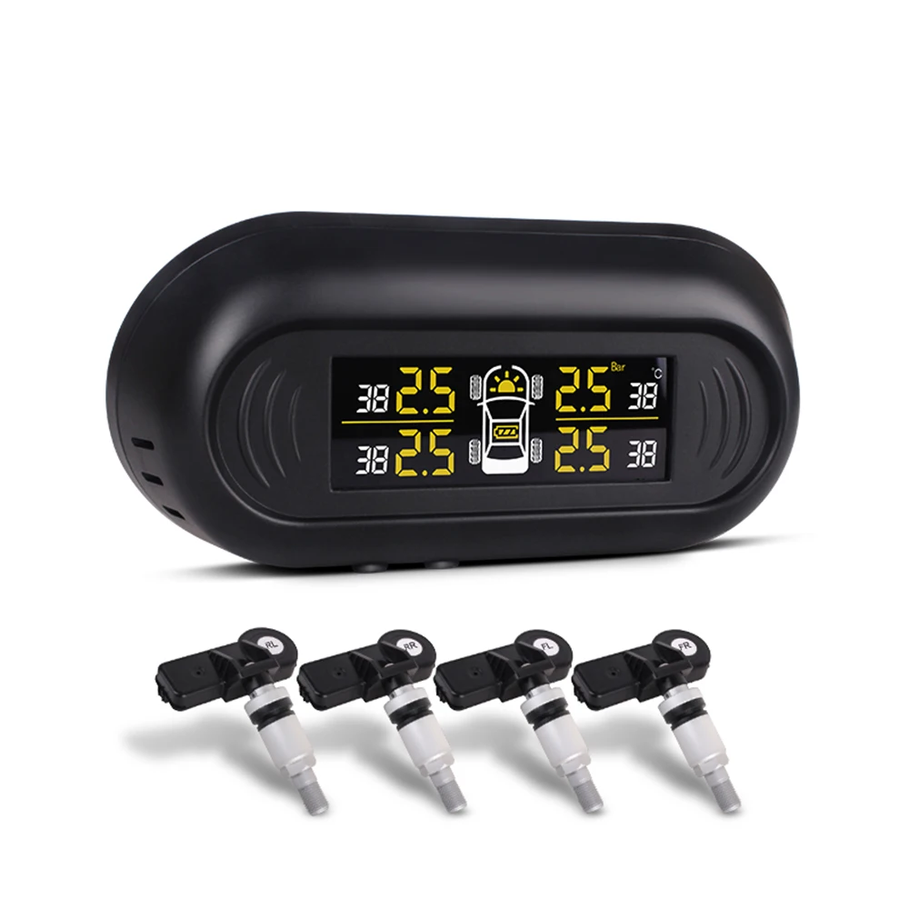 TPMS автомобильный Манометр детектор в реальном времени солнечная система контроля давления в шинах с 4 внешними датчиками беспроводной