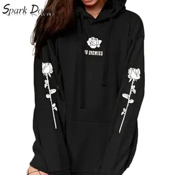 

SparkDora hot Women Winter Oversize Hoodies Punk Motorcycle Dark Black Print Streetwear Hooded Tops Pullover Plus Size 4XL 5XL