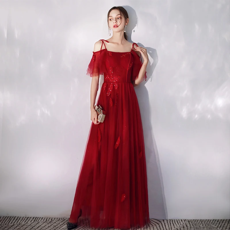 SSYFashion новая Банкетная Элегантное Вечернее Платье бордовое Спагетти ремень длиной до пола длинное вечернее платье изготовленное на заказ; Vestidos De Noche