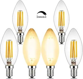 

E14 Filament LED Candle Bulb 4W Vintage Candelabra LED Bulbs, LED Chandelier Light Bulbs 40W Equivalent, Flame Clear 6Packs