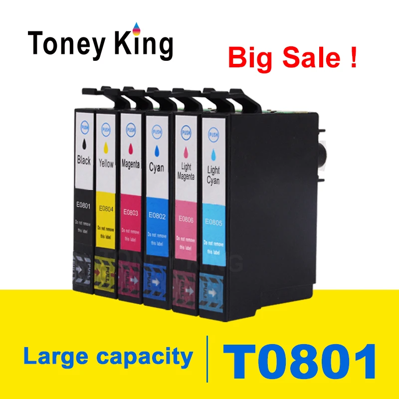 Toney King Compatible Ink Cartridge T0801 T0802 T0803 T0804 T0805 T0806 For Epson Stylus Photo 800FW 810W 820FWD 830FWD Printer