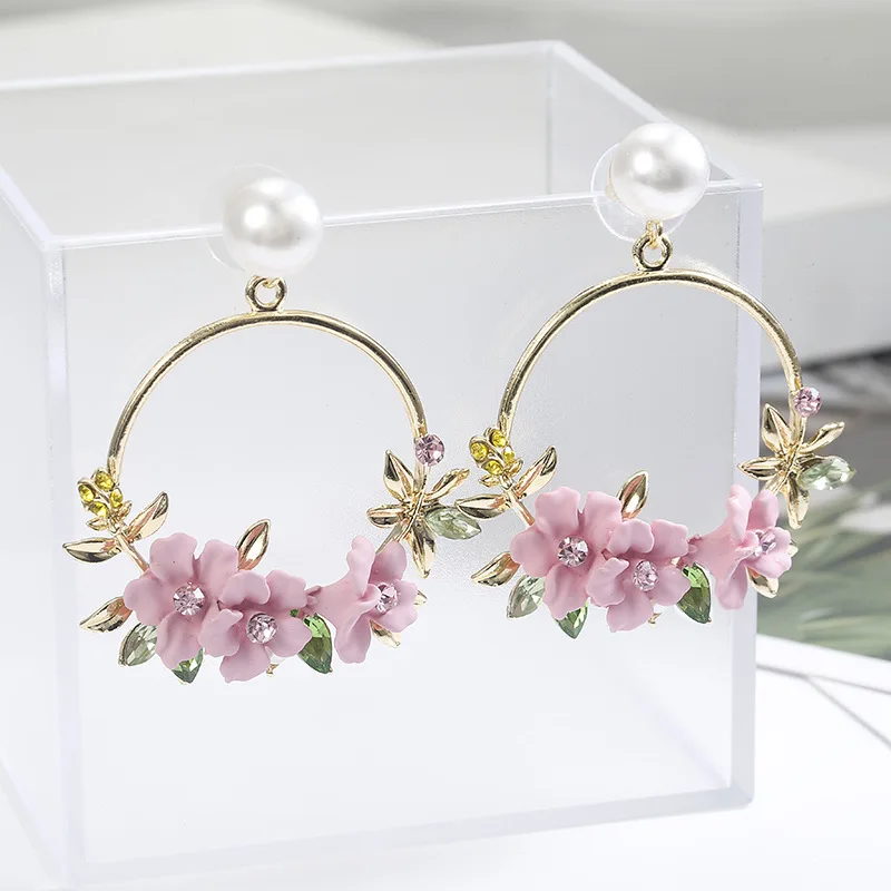 

Korean-style INS Net Red Celebrity Inspired Flower Stud Sweet Polymer Clay Pearl Earrings Ear Rings Women's Hot Selling