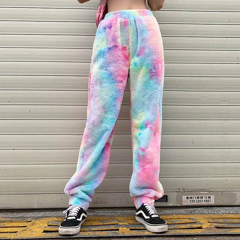 Арцу Tie Dye теплые брюки женские спортивные штаны флис Высокая талия повседневные брюки свободные зимние брюки уличная джоггеры ASPA20250