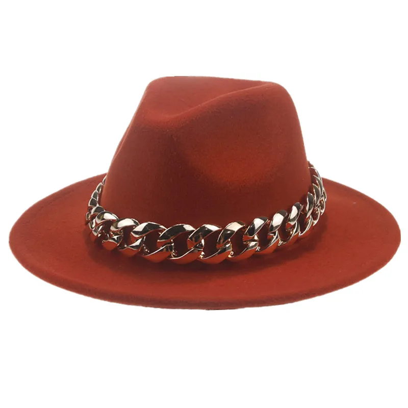 wool fedora Women Hat Luxury Wide Brim Thick Gold Chain fascinator Beige Hats for Men Women Panama Cowboy Hat Fedora Hats Sombrero Hombre white fedora