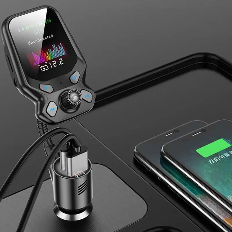 Беспроводной Bluetooth fm-передатчик 1,7" ЖК Автомобильный MP3-плеер QC3.0 Быстрая зарядка Комплект