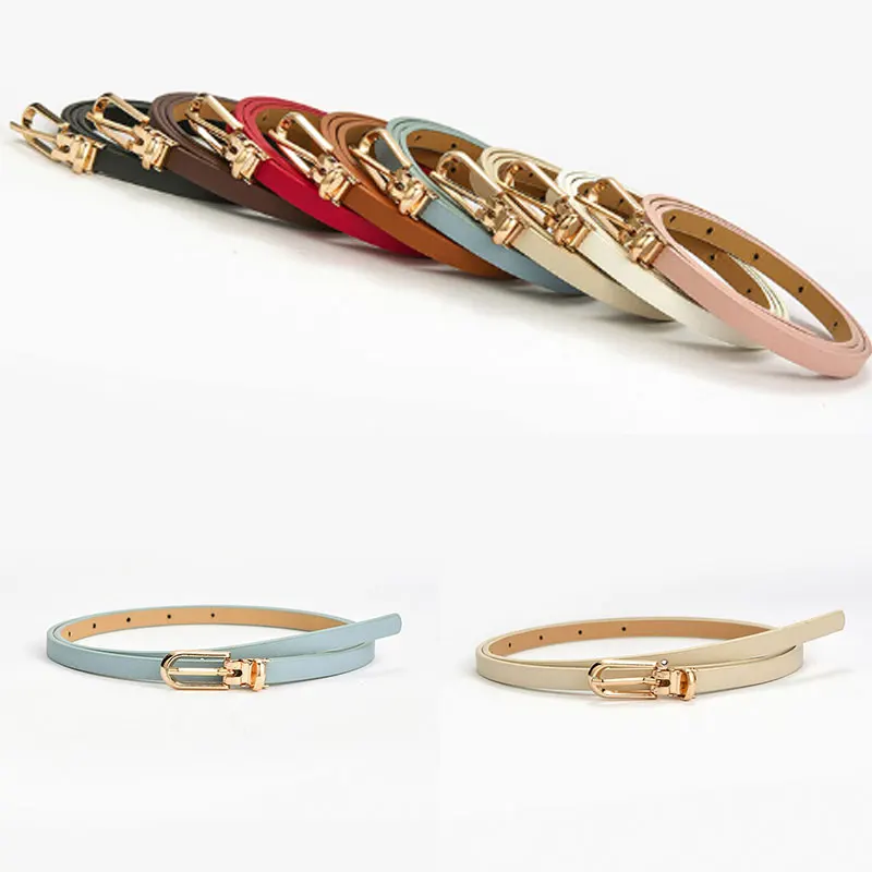 

Skinny Waistbands PU Leather Thin Belt Alloy Pin Buckle Candy Color Women Dress Strap Pants Jean Waist Belt Adjustable Belt