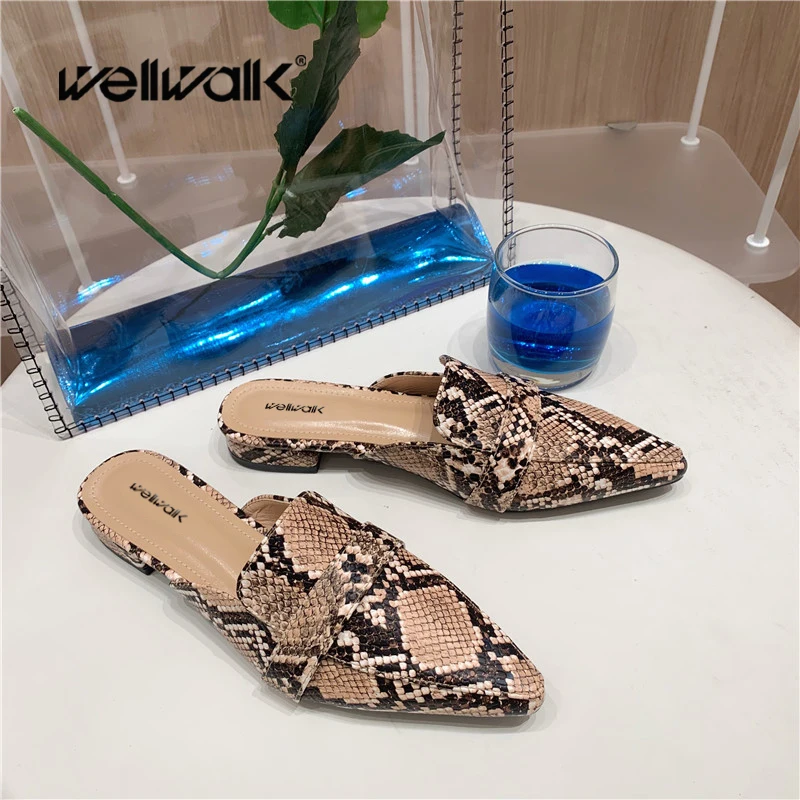 Snake Mules Shoes Women Flat Slippers Unicorn Animal Printed Pointed Toe Ladies Slip On Classic Summer Loafers Open Back