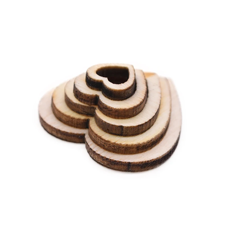 2,5 мм толщиной несколько размеров DIY Полые Любовь Сердце Деревянный чип натуральной круглой формы твердой древесины чип декоративное украшение ремесла