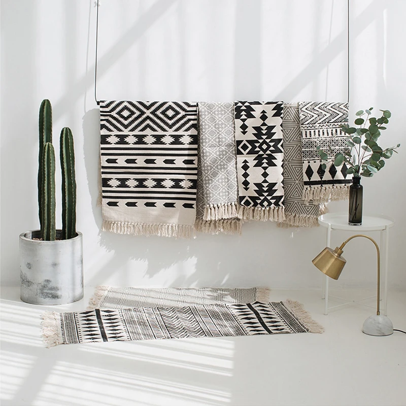 Скандинавский тканый ковер с кисточками, цветной напольный коврик, моющийся дверной гобелен для спальни, декоративный коврик для гостиной