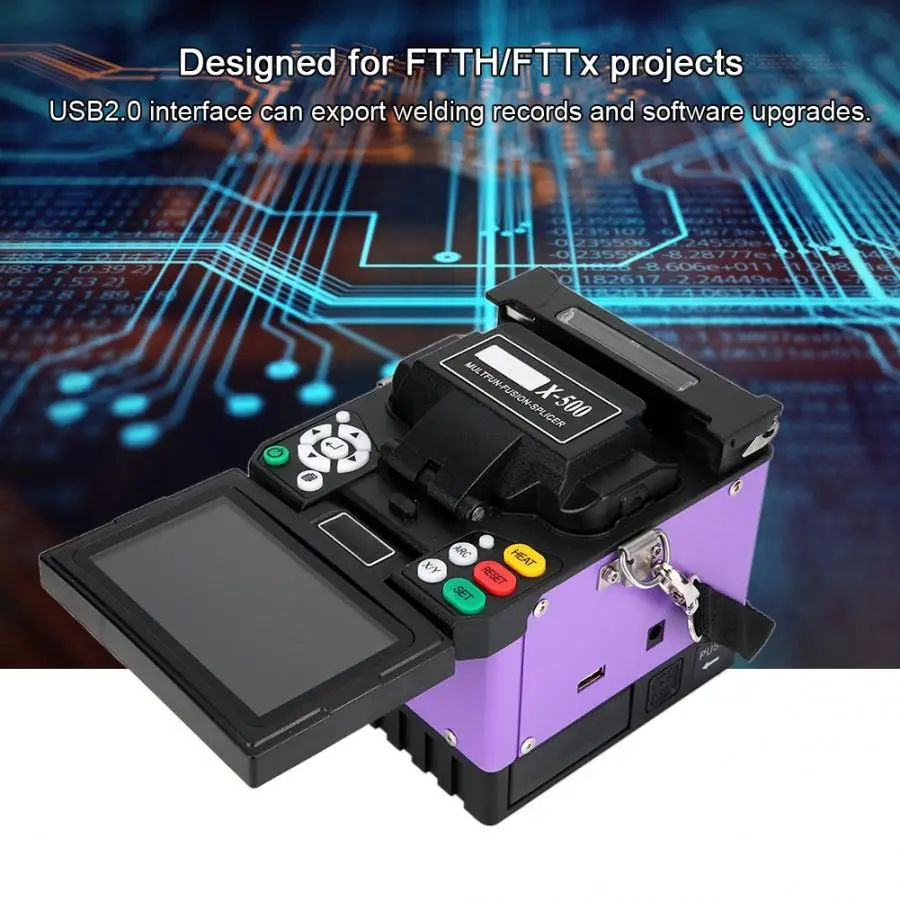 US plug X-500 Automatic Fiber Fusing Splicer Optical Welding Splicing Machine USB2.0 110-240V for FTTH/FTTx 