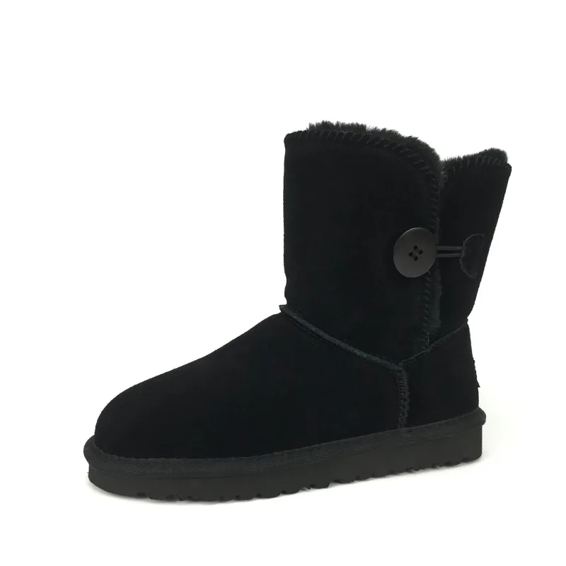 Button Mid Black Женские ботинки в австралийском стиле; шерстяная зимняя обувь для девочек; Брендовая обувь из овечьей кожи; Mujer Botas; австралийские зимние классические ботинки; австралийская женская обувь; Bottes - Цвет: Button Mid Black