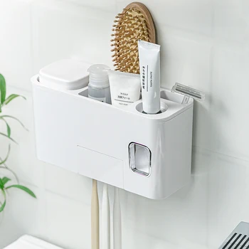 

Bathroom Storage Toothbrush Holder Washing Set Wall Hanging Cup Holder Convenient Save Space Home Mount Rack Bathroom Tools Set