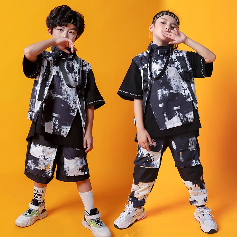 

New Jazz Dance Costuems For Kids Tie Dye Kpop Clothing Girls Boys Ballroom Hip Hop Dance Performance Festival Costumes DQS5348