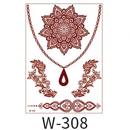 Vermilion W308 Для женщин Водонепроницаемый кружевное платье с геометрическим рисунком татуировки Стикеры праздничное колье временный боди-арт наклейка-тату Мандала Лотос наклейки Tatto талии в стиле - Цвет: Vermilion W308