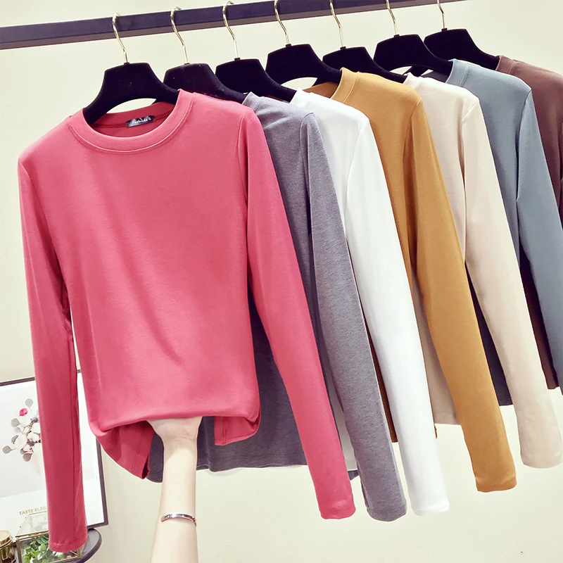 

AOSSVIAO Poleras Mujer Tshirt Femme 2020 Female T Shirt Women Cotton Slim T-Shirt Woman Autumn Winter Camiseta Feminina Casual