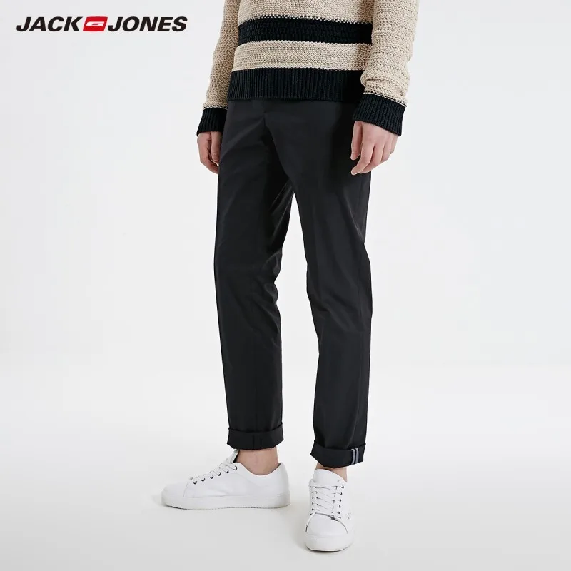 JackJones мужские эластичные хлопковые однотонные брюки, деловые повседневные мужские брюки 219114547