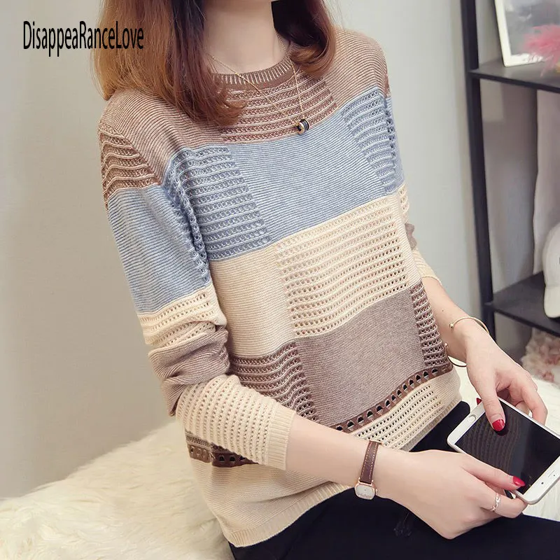 Vintage O-neck Plaid Sweaters Women Autumn Winter Full Sleeve Loose knitted Pullovers Korean Style Female Jumpers Sweater 2019 | Женская
