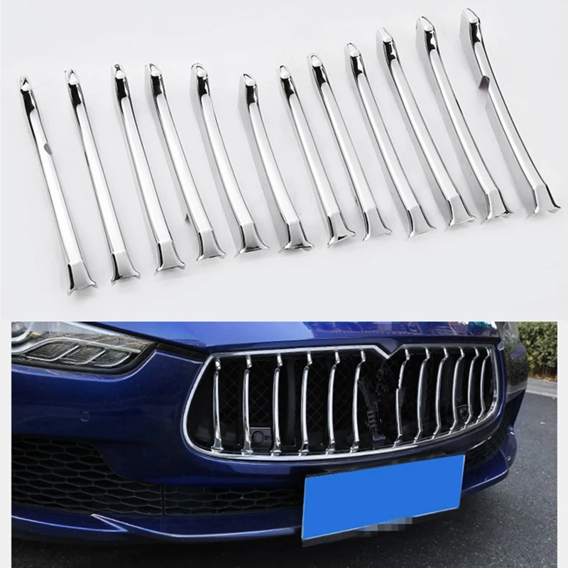 Car Front Grill Decor Bright Strip Silver ABS Chrome Exterior Grille Cover Trim for Maserati Ghibli 2014-2017 Sedan | Автомобили и