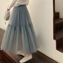 Летняя женская плиссированная юбка-пачка с высокой талией, Тюлевая юбка средней длины с отделкой бисером, плиссированная юбка-сетка с высокой талией, spodnica etek rokke