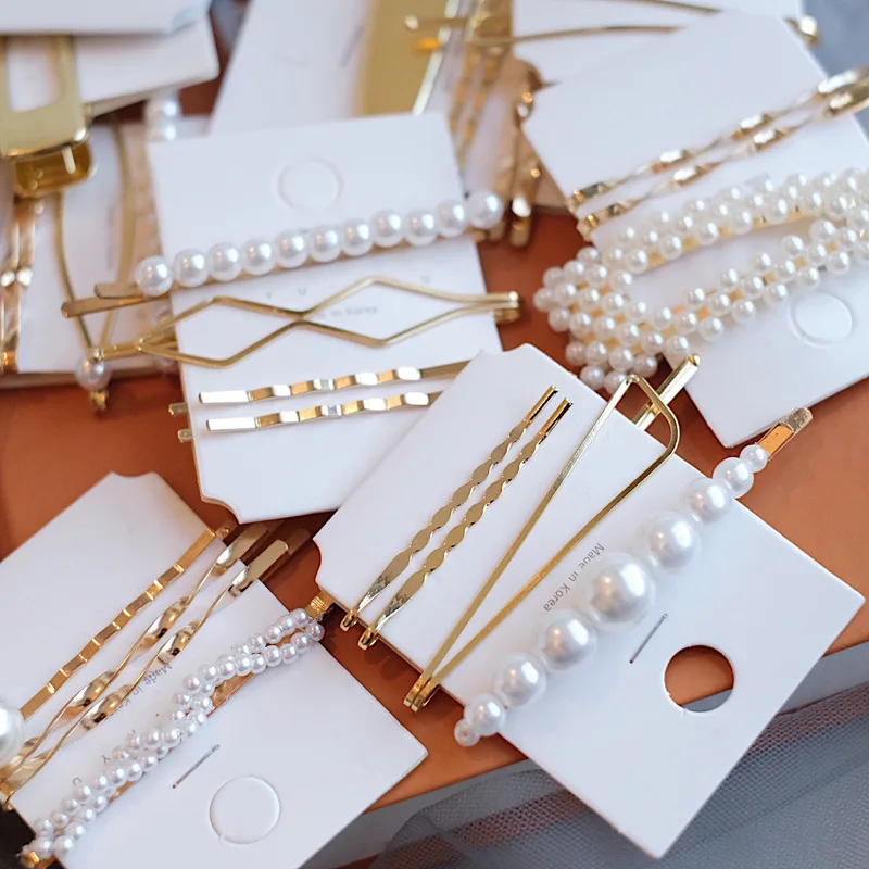 

Metal pearl hairpin combination Korean version of the simple sweet wind bangs clip word clip side clip hairpin hair accessories