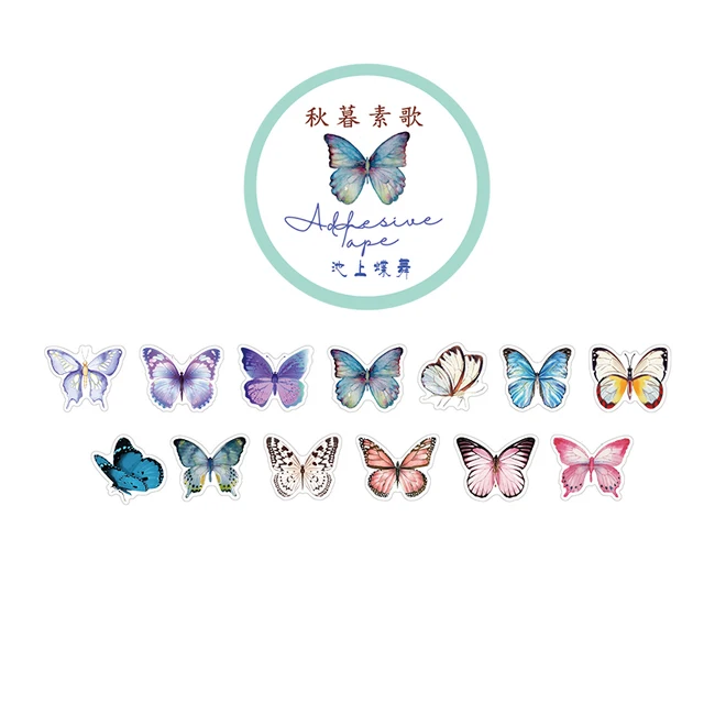 100 pcs /Roll Montain Pick Travel Butterfly Mushroom Flower DIY Decorative Masking Tape Diary Album Stickers 05