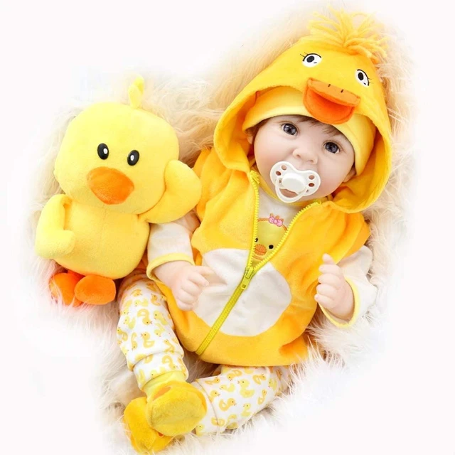 Npk, boneca de bebê reborn original 55cm, bebê recém-nascido realista,  conjunto de vestido de pato, boneca adorável com peso facial, cabelo  enraizado de alta qualidade - AliExpress