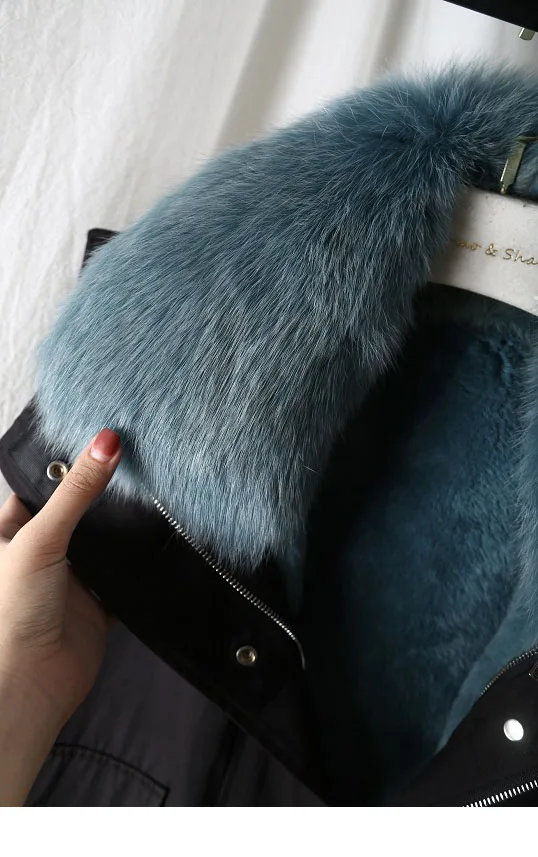 OFTBUY стиль сафари парка пальто из натурального меха зимняя куртка для женщин натуральный Лисий меховой воротник Рекс кролик верхняя одежда на подкладке съемная