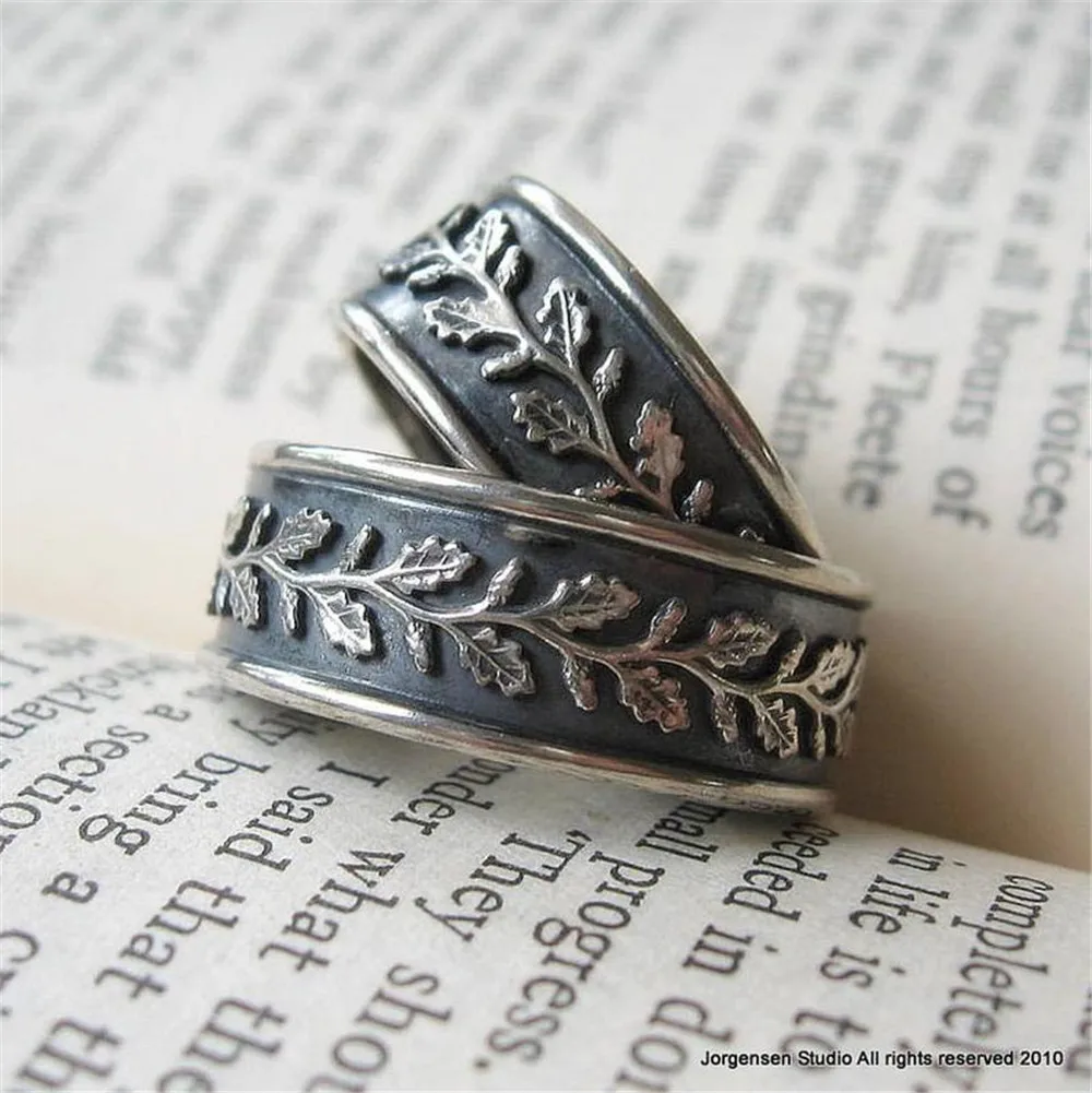 Vintage Carved Leaf Branches Pattern Ring For Women Antique Silver Wedding Band Jewelry wedding rings silver ring womens ring jewelry rings ring jewelry