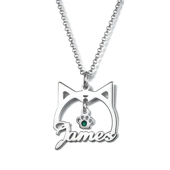 

Customized personality stainless steel necklace cat head with cat claw point diamond cute can be a gift for girls
