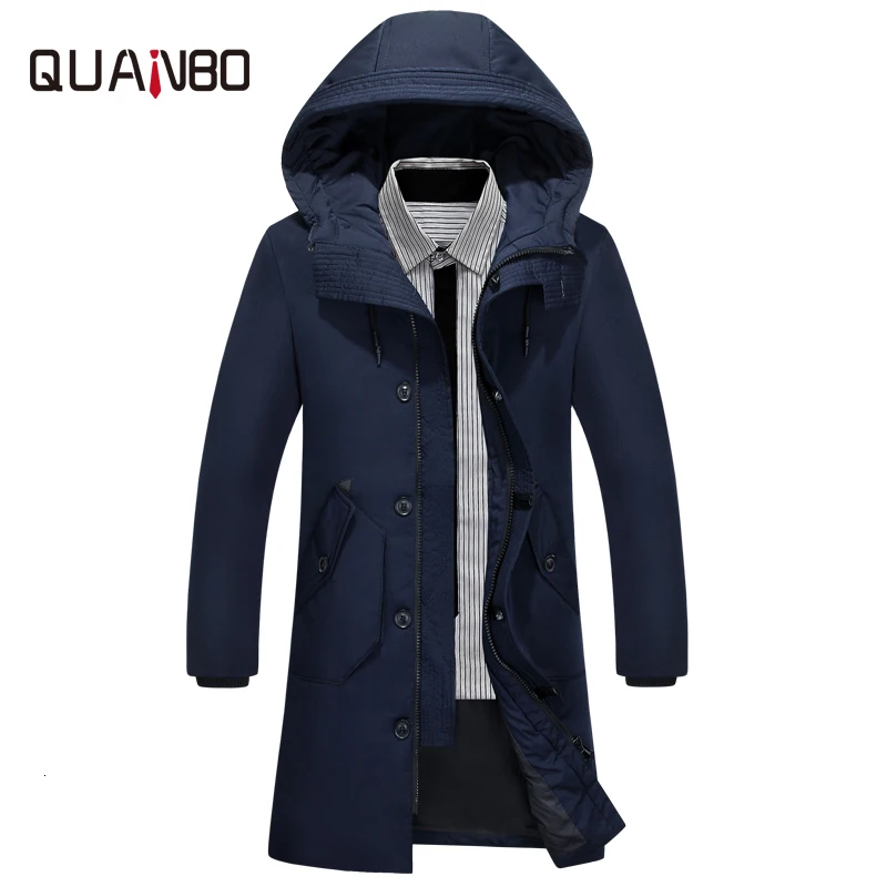 Navy blue Толстая зимняя куртка-пуховик Новое поступление Для мужчин теплая Модная брендовая одежда Высокое качество длинный мужской Белое пуховое пальто - Цвет: Navy blue