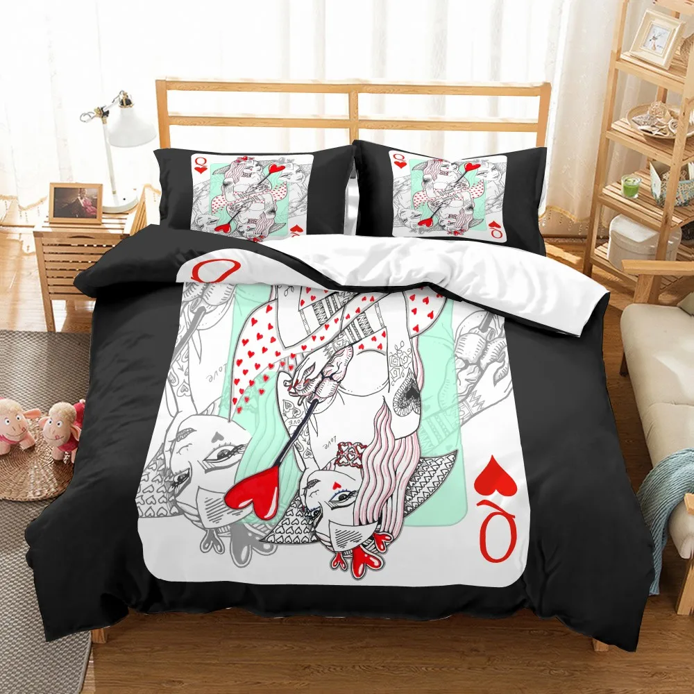

2/3PCS Poker Boys Girl Bedding Set Twin Full Queen King Duvet Cover Set Love Sugar Skull Mermaid Bed Linen Set Floral Bedclothes
