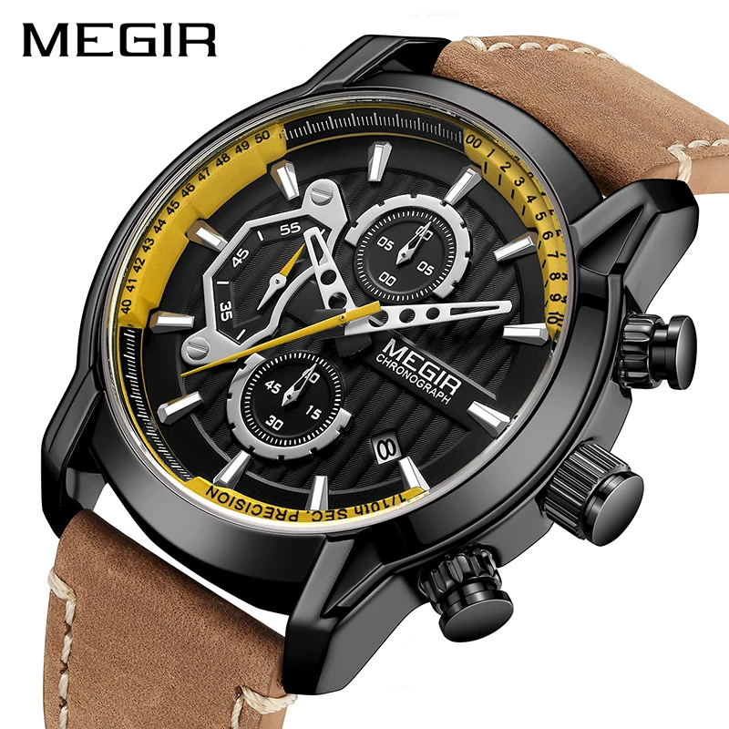 $20.69 Megir New Fashion Mens Watches Waterproof Luminous Sports Wrist Watch Man Leather Chronograph Quart
