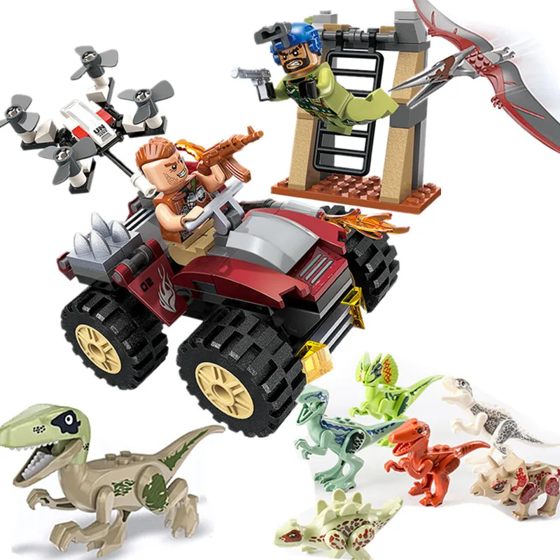 

ENLIGHTEN Jurassic Park World War Dinosaur Ambush Mountain Car Army swat team Figures Building Blocks Sets Kid Compatible City