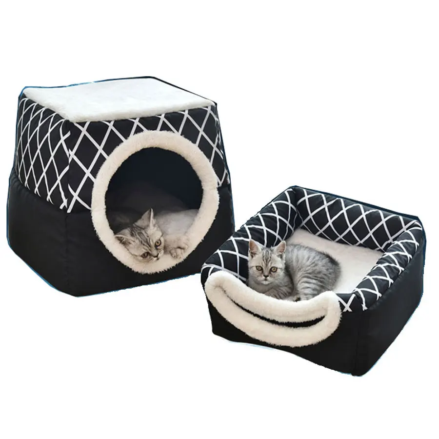 Cat Bed Foldable Winter Soft Warm Tent Washable Puppy cat Sleeping Bag Basket Mat Plaid  House Kennel Cat Supplies