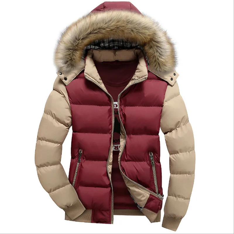 Зимнее пальто с меховым воротником и капюшоном для мужчин, новинка, хлопковая куртка, уплотненная теплая парка из холодного флиса, мужские повседневные пальто