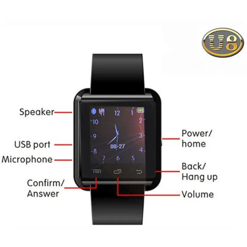 Bluetooth Смарт часы U8 наручные часы для iPhone 6 7 и Android телефон Smartwatch