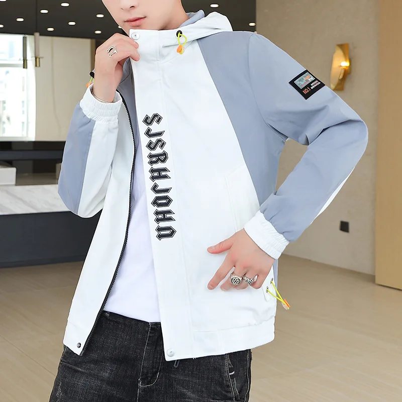

E-BAIHUI 2020 Men's Spring and Autumn New Hooded Casual Jacket Men Korean Color Matching Casual Jacket Men