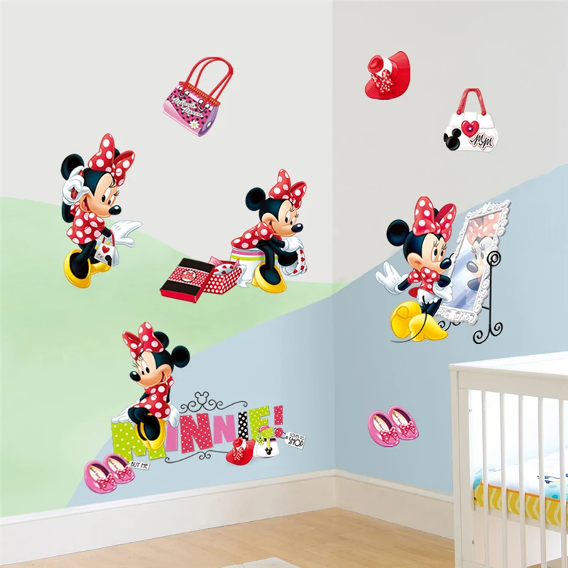 

Cartoon Disney Fashion Minnie Wall Stickers For Kids Rooms Girls Party Gifts Home Decor Wall Decals PVC Mural Art Diy Wallpaper