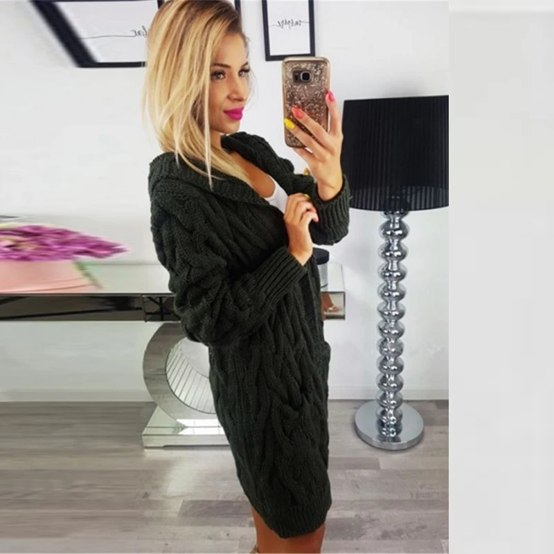 Winter Sweater Long Sleeves Cardigan Knitted Sweater Long Casual Hooded Pink Sweater Pockets Solid Open Stitch Thick Sweaters Winter Sweater Long Sleeves Cardigan Knitted Sweater Long Casual Hooded Pink Sweater Pockets Solid Open Stitch Thick Sweaters