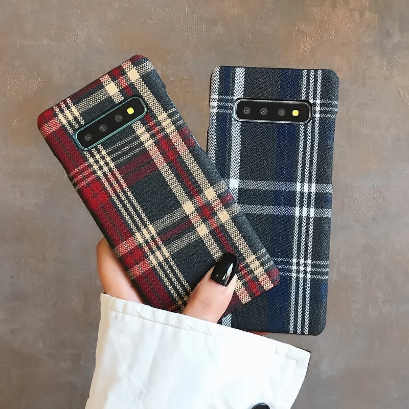 Ретро тканевый клетчатый чехол для samsung galaxy Note 10 Plus S10 S8 S9 жесткий противоударный