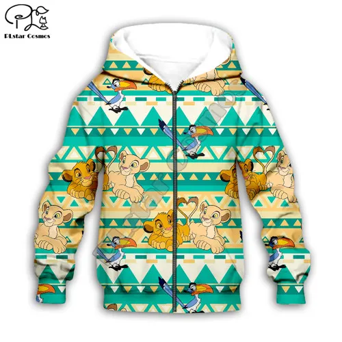 Kids zip hoodies HAKUNA MATATA/Детские толстовки с капюшоном с изображением короля льва Simba nala детские толстовки с объемным принтом на молнии пуловер для мальчиков и девочек, штаны - Цвет: Kids zip hoodies
