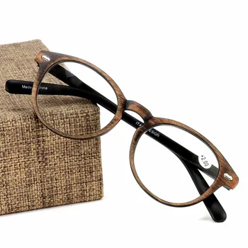 

New Round Reading Glasses Women WOOD Pattern Frame Eyeglasses mens Wooden Presbyopic Glasses With Light Diopter Sight Magnifier