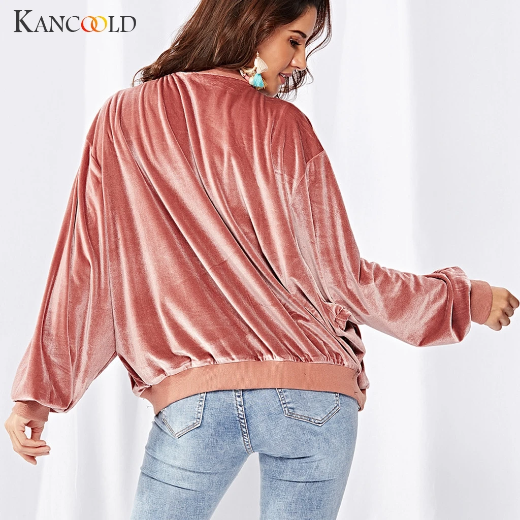 KANCOOLD пальто, Ретро стиль, для отдыха, модная, однотонная, на молнии, с длинным рукавом, спортивная одежда, с отворотом, кардиган, костюм, пальто и куртки для женщин 2019Sep3