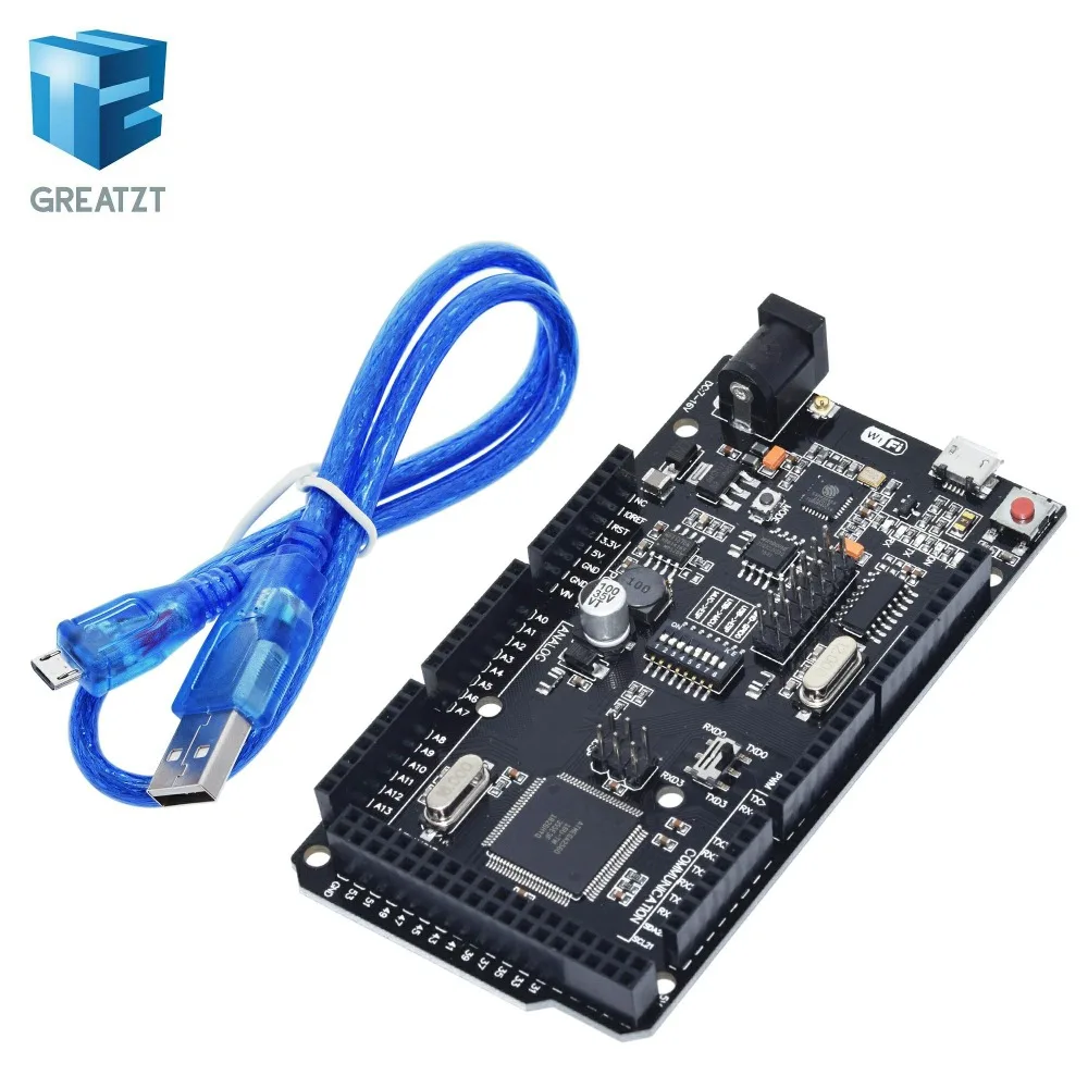 GREATZT Mega+ WiFi R3 ATmega2560+ ESP8266 32M USB-TTL памяти CH340G совместимый для Arduino Mega NodeMCU ESP8266 - Цвет: 1Set Mega2560 WiFi