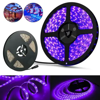 

On salling! UV Ultraviolet 3528 SMD LED Strip Light 5M Waterproof Ribbon Purple Flexible Tape Lamp DC12V For DJ Fluorescence