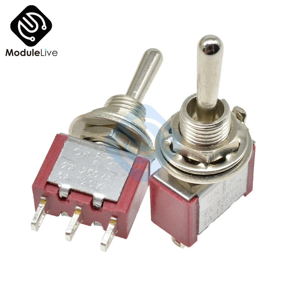 

MTS-103 6mm Toggle Switch Single Pole Double Throw SPDT ON-ON 120VAC 6A 1/4 Inch Mounting 13*8MM (MTS103) 3 Positions 3Pins Red